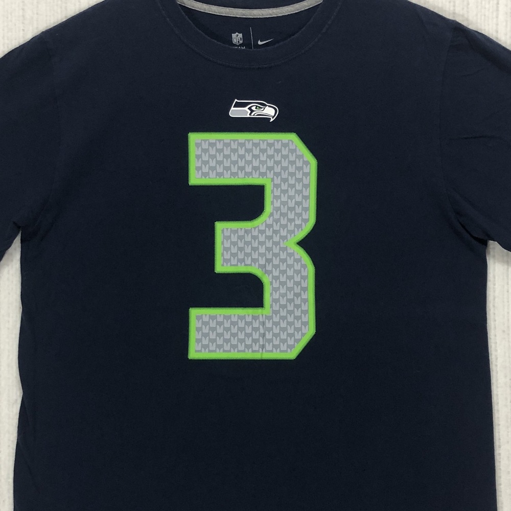 Nike NFL Seattle Seahawks Russell Wilson 3 T-Shirt Mens Large Navy Blue Cotton